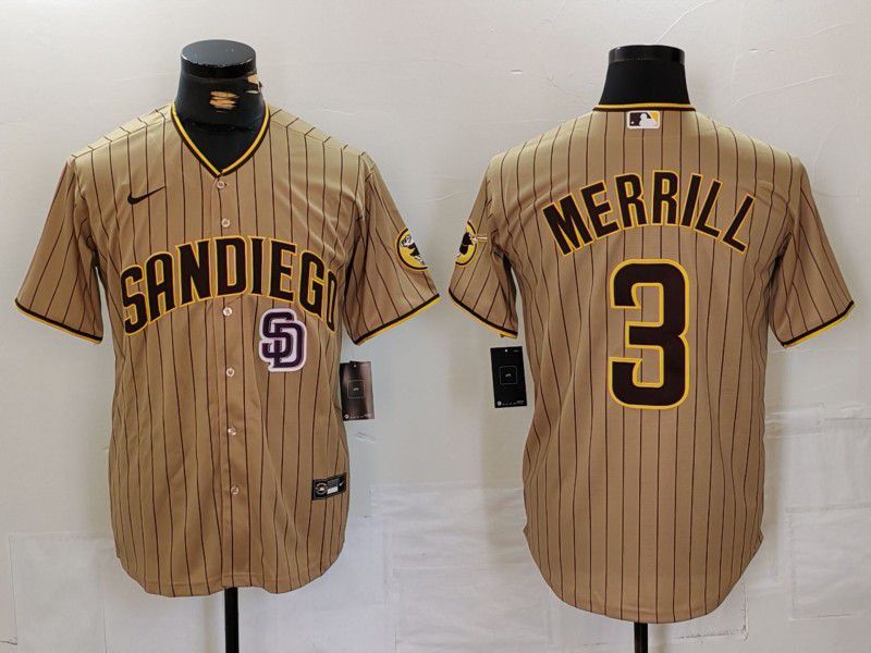 Men San Diego Padres #3 Merrill Brown stripe Game 2024 Nike MLB Jersey style 3